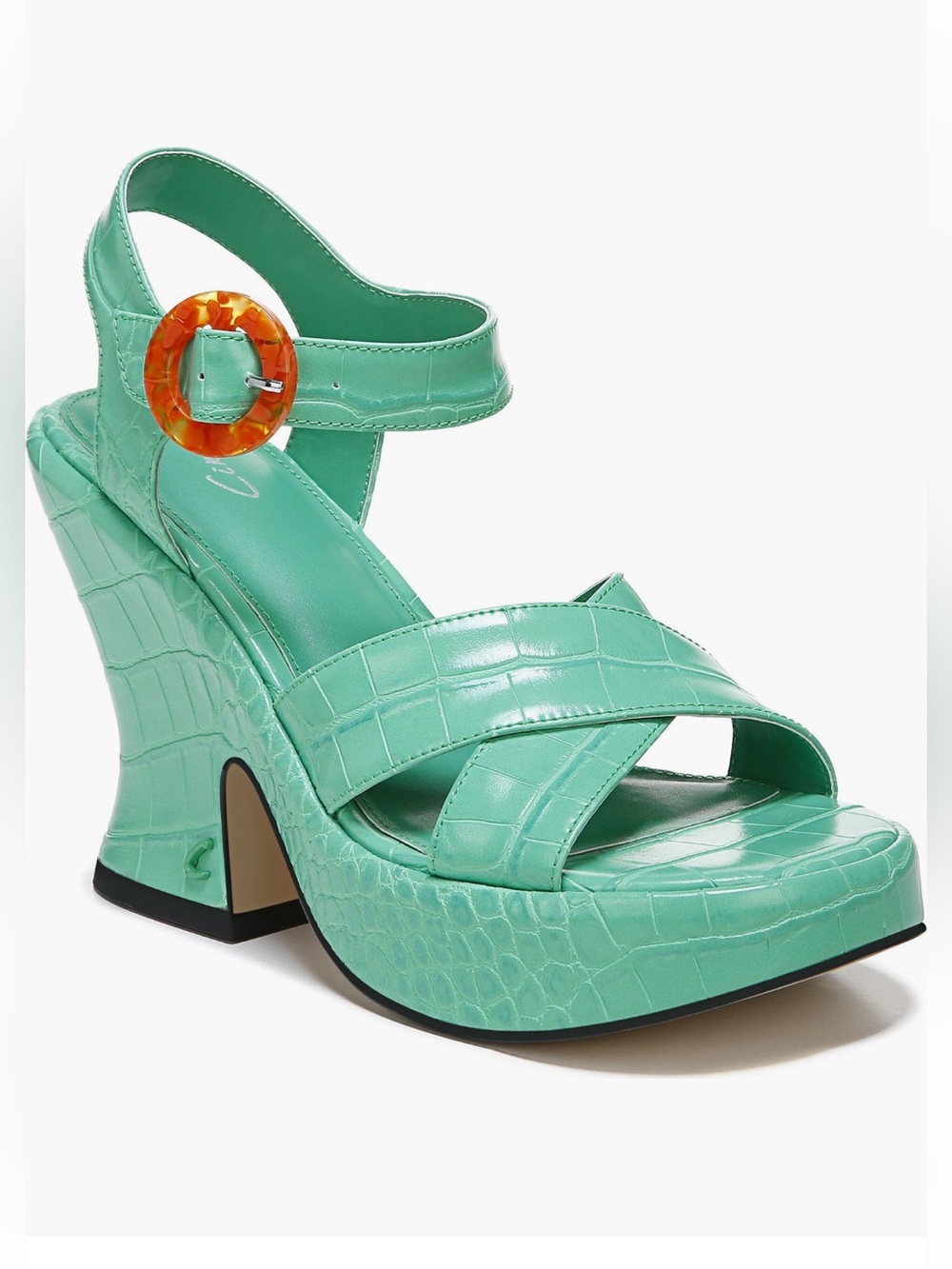 Circus NY Sam Edelman Peony Jade Green Croc Embossed Block Heel Sandals Size 7.5